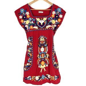 YZXDORWJ Dress Size Small Womens Red Embroidered Cap Sleeve Cotton Fiesta Boho